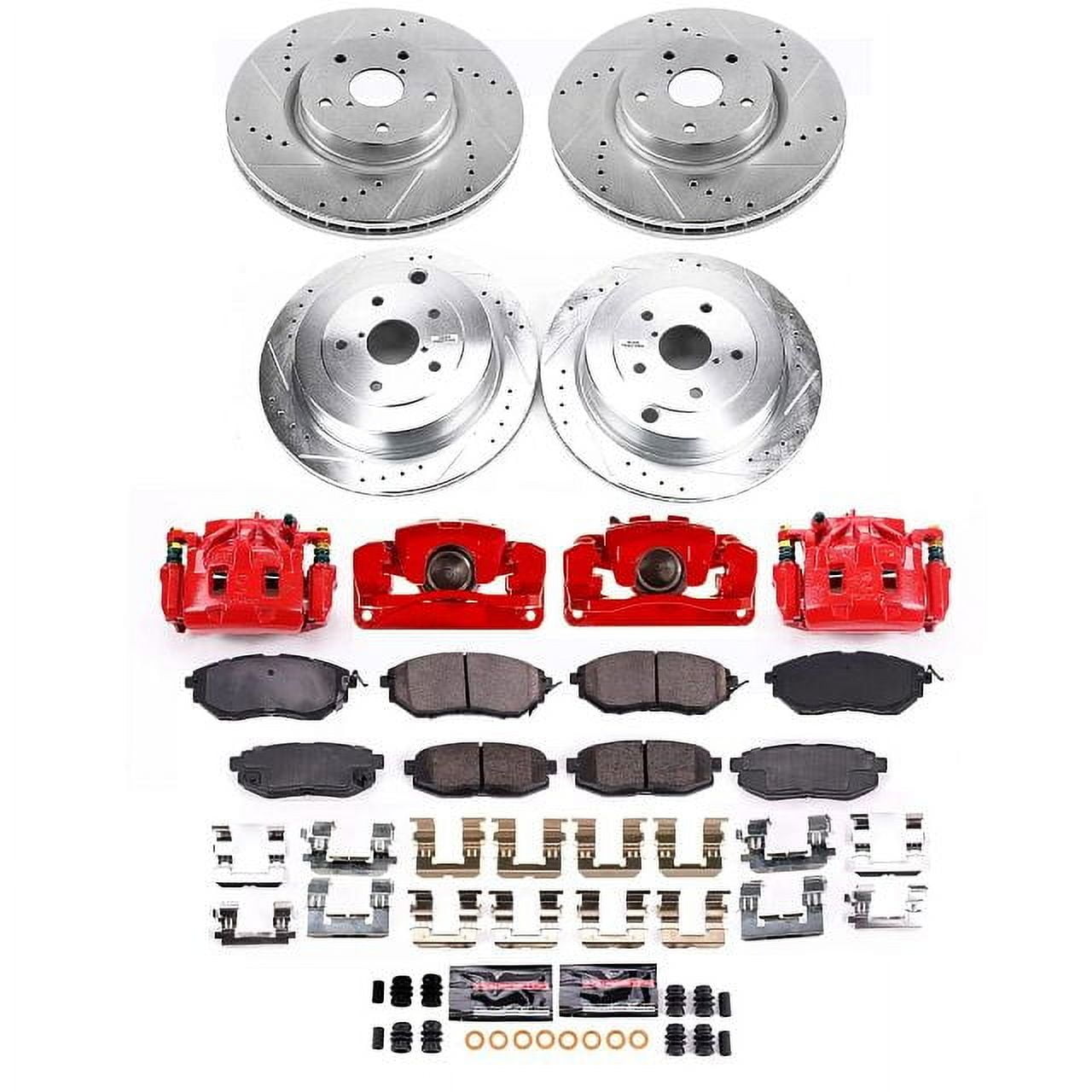 PowerStop Front and Rear Z23 Evolution Sport Brake Pad and Rotor Kit with Red Powder Coated Calipers Fits: SUBARU Select Models KC4088