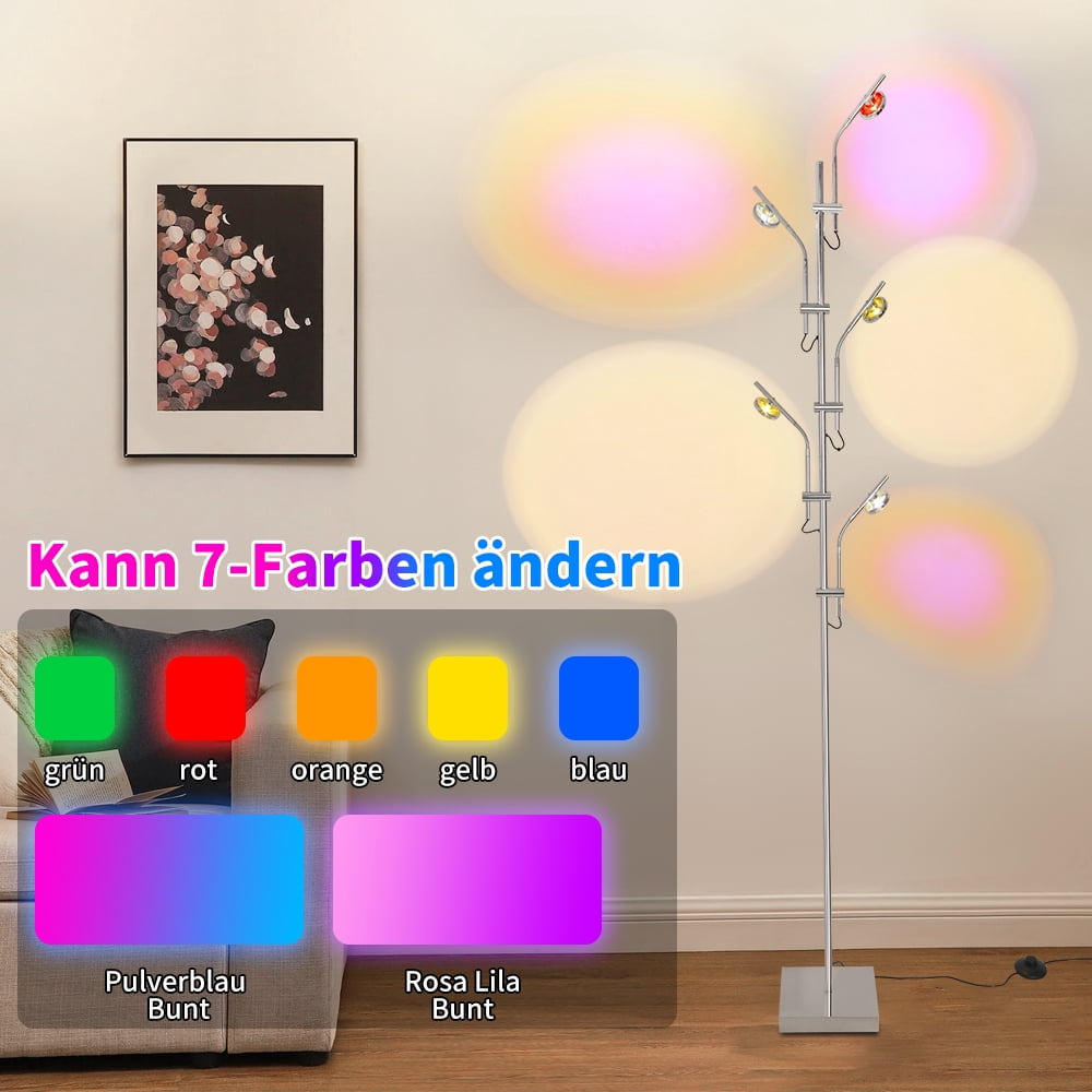 Elinkume Modern Floor Lamp, 73 inch High 5-Head Halo Effect Ambient Floor Lamp (Silver)