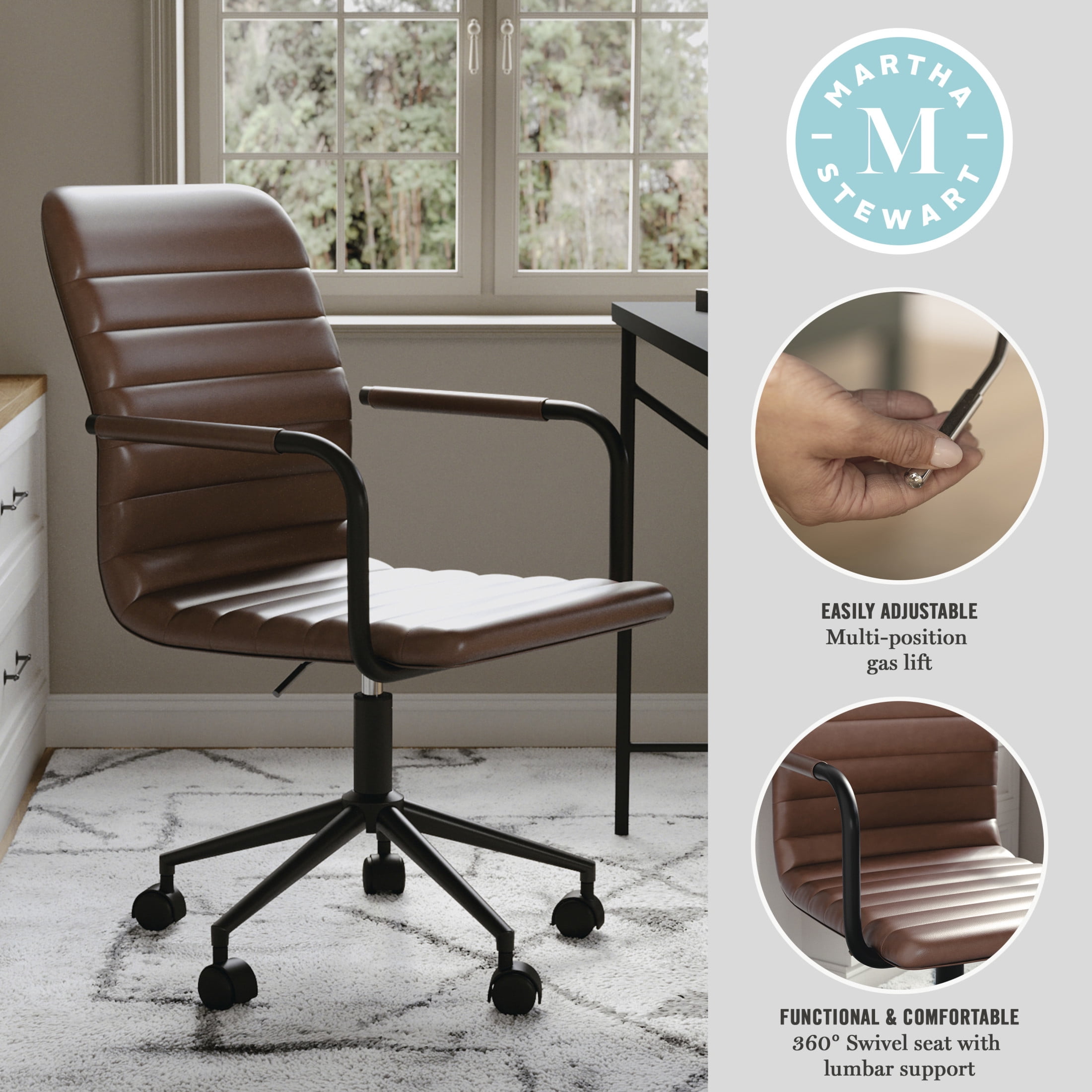Martha Stewart Taytum Upholstered Office Chair in Saddle Brown/Oil Rubbed Bronze