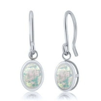 Gem Stone King 1.26 Ct Oval White Simulated Opal 925 Silver French Wire Dangling Earrings