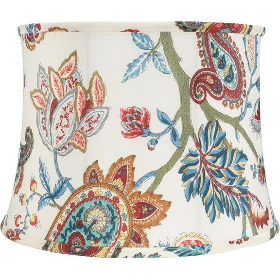 White with Paisley Print Large Lamp shades, Drum Lamp shades 14" Top x 16" Bottom x 11.42" High, Lamp Shades for Table Lamp & Floor Lamp - Lampshades Replacement