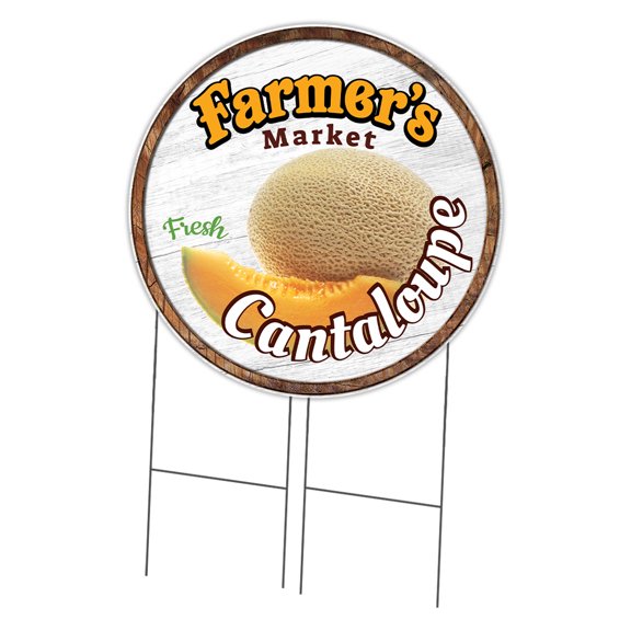 SignMission Corrugated Plastic Sign With Stakes 36" Circular - Farmer's Market Cantaloupe | Coroplast Yard Sign With Stake |  Made in the USA