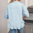 thumbnail image 7 of COMVALUE Womens 2026 Summer Tops Dressy Casual Blouse Top Ruffled Short Sleeve Button Down Striped Shirt (Sky Blue, M), 7 of 7