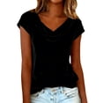 thumbnail image 2 of Delayuji Women's Velvet Tshirt Elegant Dressy Shirt Cowl Neck Short Sleeve Shirts Casual Blouses Tshirts Business Casual Outfits, 2 of 5
