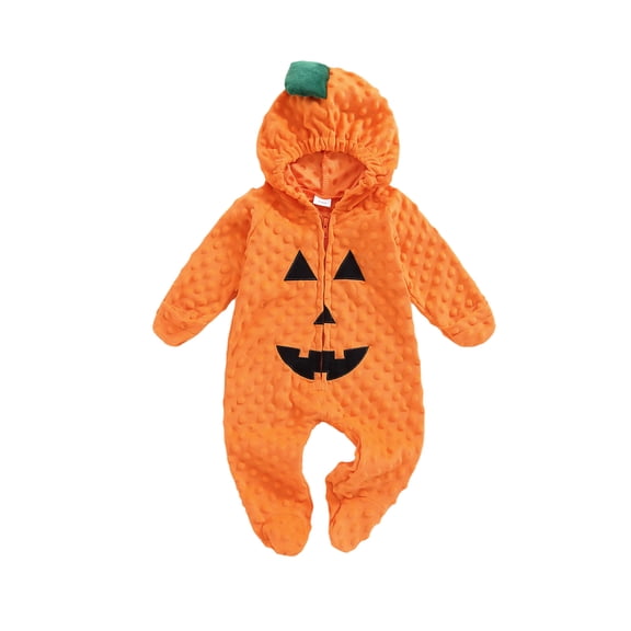 Jxzom Newborn Baby Boy Girl Halloween Pumpkin Jumpsuit Face Zip Up Long Sleeve Footie Hooded Jumpsuit Romper Halloween Outfits