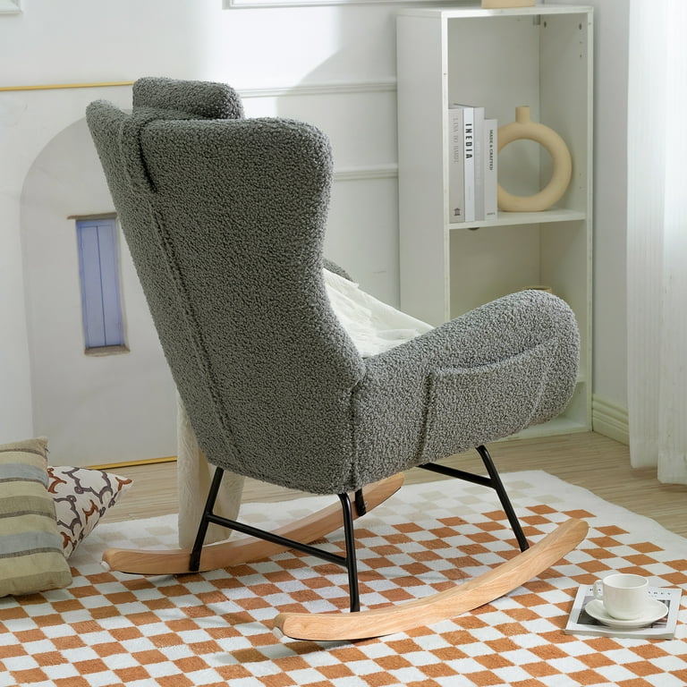 Affmitime Nursery Rocking Chair, Modern Teddy Fabric Nursing Chair for Mom  and Baby, Accent Upholstered Rocker Glider Chair with High Backrest for