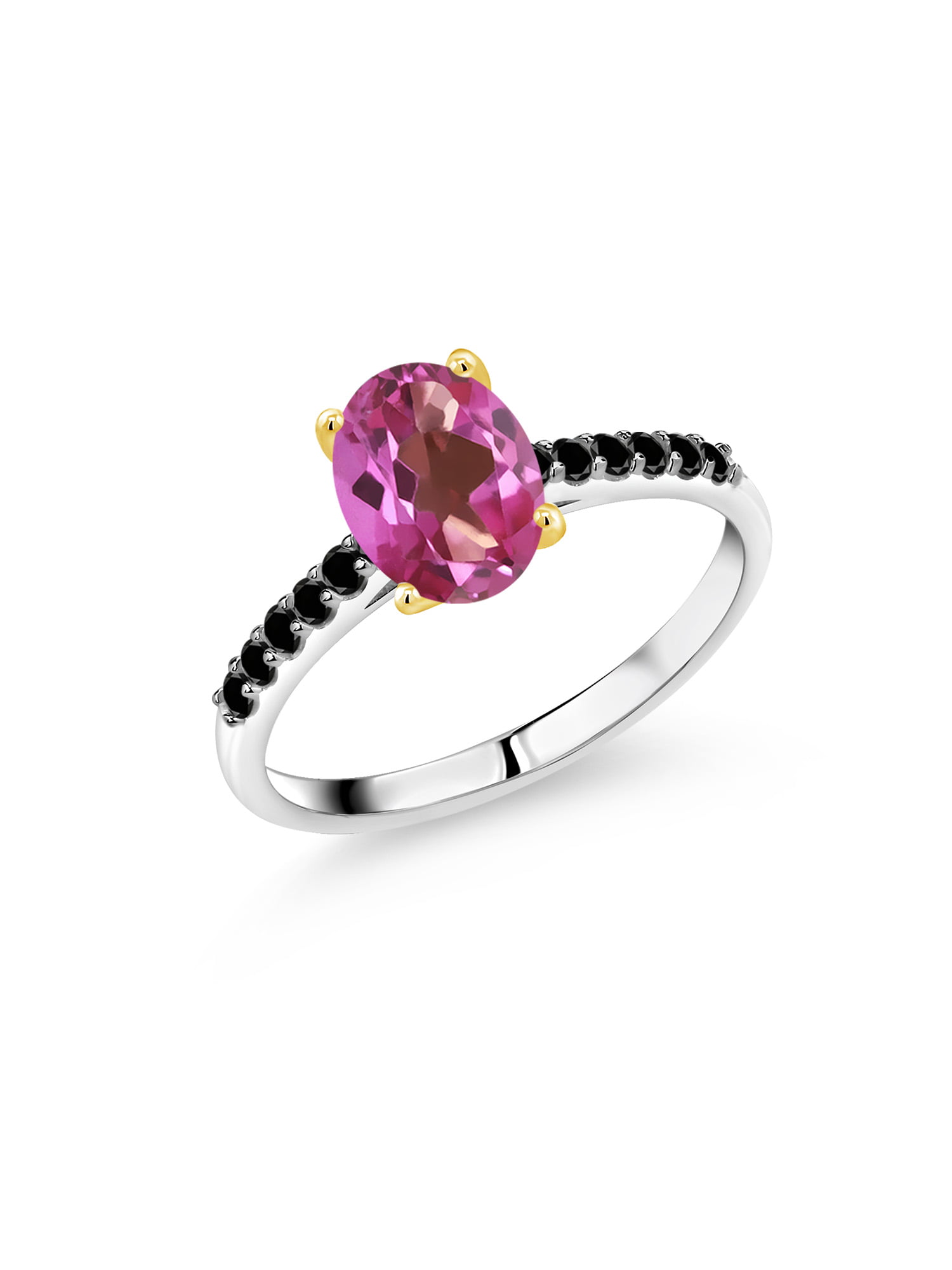 Gem Stone King 925 Sterling Silver 1.50 Ct Round Pink Mystic Topaz Womens Halo Engagement Ring 