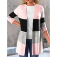 thumbnail image 6 of Women'S Long Sleeve Open Front Casual Cardigan Fashion Color Block Knitted Coat Sweaters Outerwear Pink L, 6 of 8