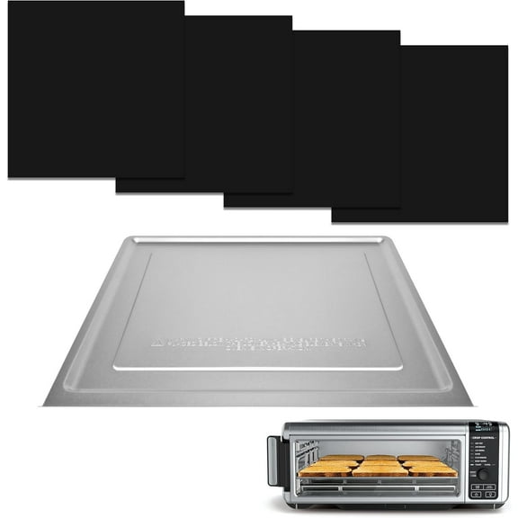 Air Fryer Accessories for Ninja Foodi SP101 Air Fryer Oven, 4pcs Black Liners and 1pack Replacement Crumb tray Pan for Ninja Digital Air Fry Countertop Oven