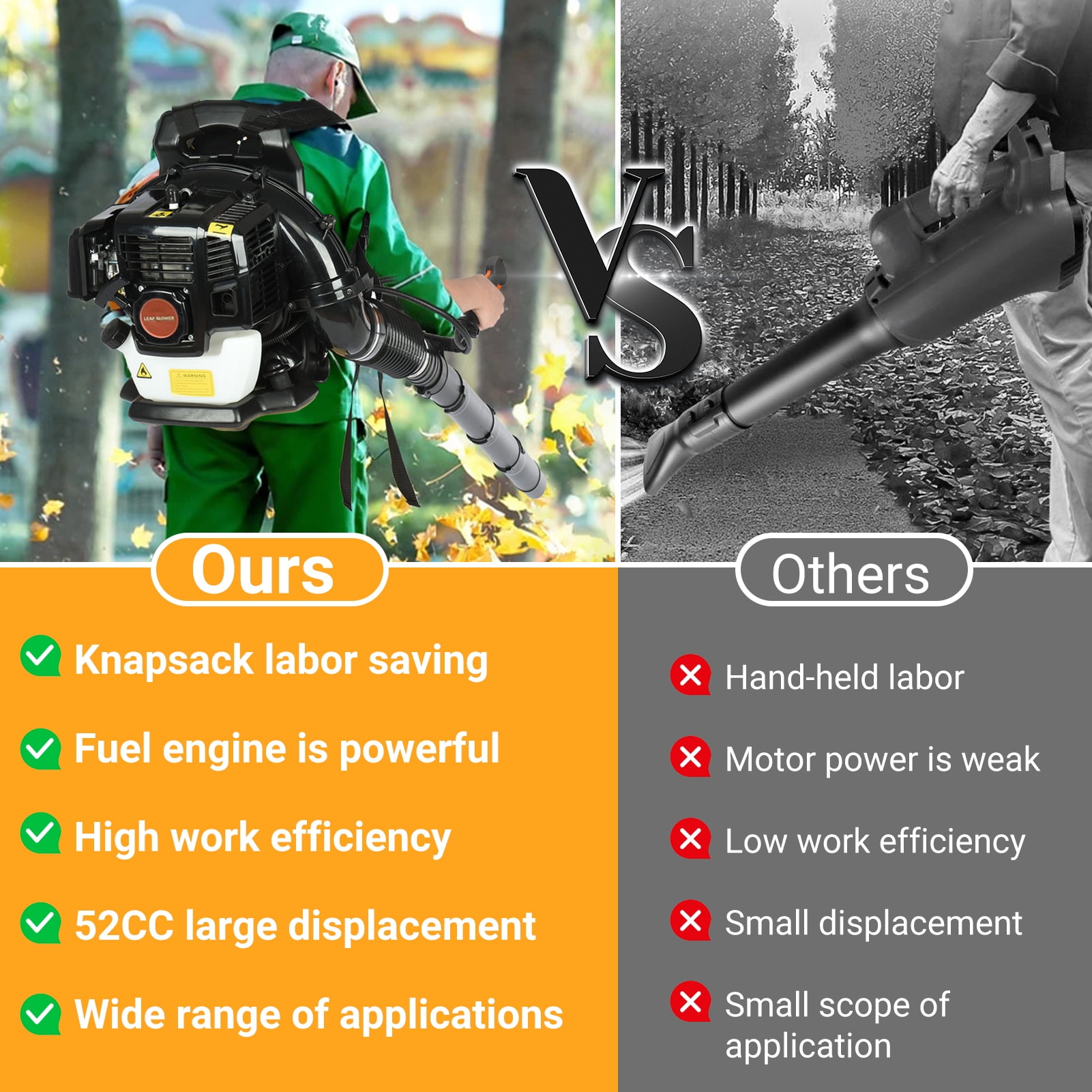 Nuoxin Backpack Leaf Blower, 52CC 550CFM Leaf Blower, 2 Stroke Gas Powered Leaf Blower, for Outdoor Yard Lawn Garden Blowing Leaves Snow and Dust