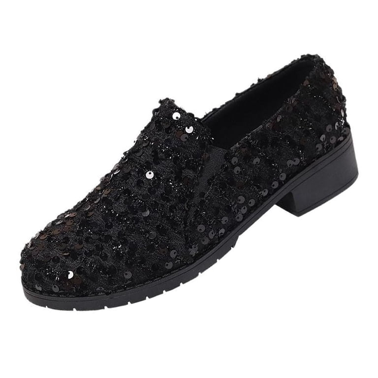 women's black glitter dress shoes Swea Pea and Lilli Little Girls Black Glitter Floral Stud Flat Shoes 5-10 Toddler main image 1
