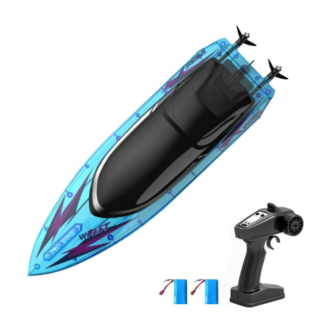 Zootealy Bateau Télécommandé Haute Vitesse RH709 2.4G Fantôme avec Lumières LED, Réinitialisation Chavirée, Alarme à Faible Batterie, Bleu Transparent - Bateau RC Entièrement Fonctionnel pour Adultes et Enfants