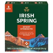 Irish Spring Sport Strength Antibacterial Bar Soap for Adult Men, Smell Fresh and Clean for 12 Hours, Antibacterial Soap Bar for Washing Hands and Body, All Skin Types, 3 Pack, 3.7 Oz Soap Bars