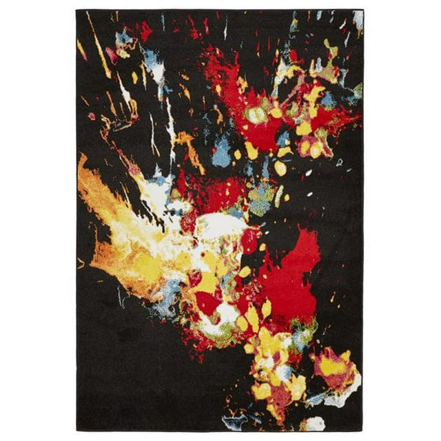 LR Home FUSIO81351BLK5175 Tapis d'Intérieur Abstrait Fusion Splash&44; Noir - 5 1 x 7 Pi.