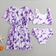 thumbnail image 4 of Huowey Baby Girl Swimwear 3 Piece Tie Dye Bikini Set Round Neck Fashionable High Waist Brief Separates Short Sleeve Cover Up Cardigan Beachwear Summer Swimsuit,Purple,9-10 Years, 4 of 4