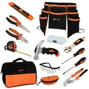 JoyTown Kids Real Tool Set- Junior Steel Forged Tool Kit for Children with Real Hand Tools, Kids Tool Belt, Portable Tool Bag, Perfect Learning Tools for Home DIY, Christmas Gift (Orange & Black)