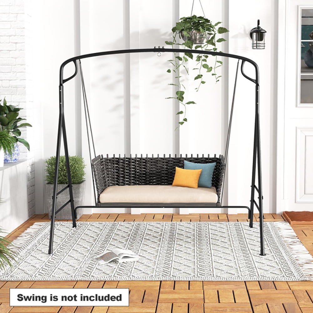 Aimee Lii Outdoor Metal Swing Frame with Extra Side Bars, Front Porch Swing, Black