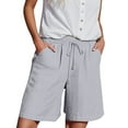 thumbnail image 3 of Women's Casual Cropped Shorts with Side Pockets and Elastic Waist Comfortable Mid Thigh Length for Daily Wear, 3 of 9