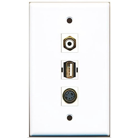 RiteAV - 1 Port RCA White and 1 Port USB A-A and 1 Port S-Video Wall Plate