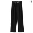 thumbnail image 1 of Pantalones de mujer Pantalón largo de pierna ancha holgada informal de cintura alta de primavera, Negro, S Kearding AP001416-01B, 1 of 6