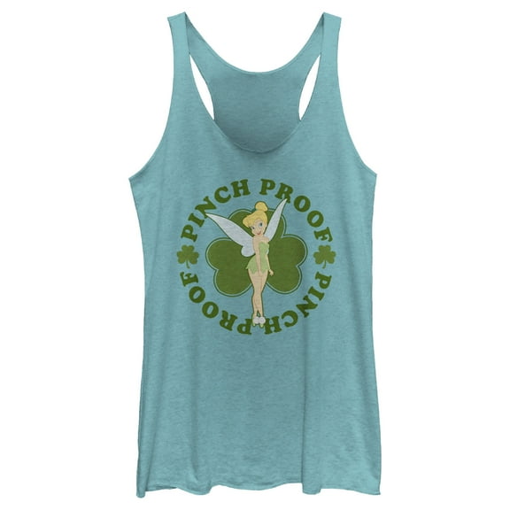 Women's Peter Pan St. Patrick's Day Pinch Proof Tinkerbell  Racerback Tank Top Tahiti Blue Small