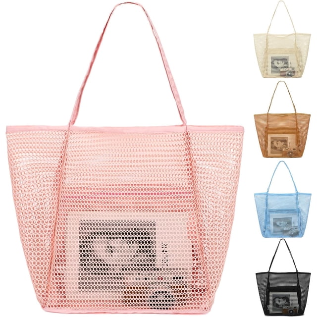 Mesh Beach Bag, Extra Large Beach Tote with Zipper Pocket Pool Bag for Cruise/Swim/Vacation Essentials