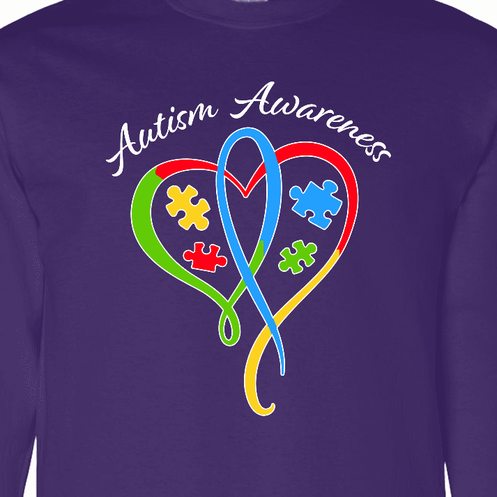 Inktastic Autism Awareness Heart Ribbon and Puzzle Pieces Long Sleeve T-Shirt