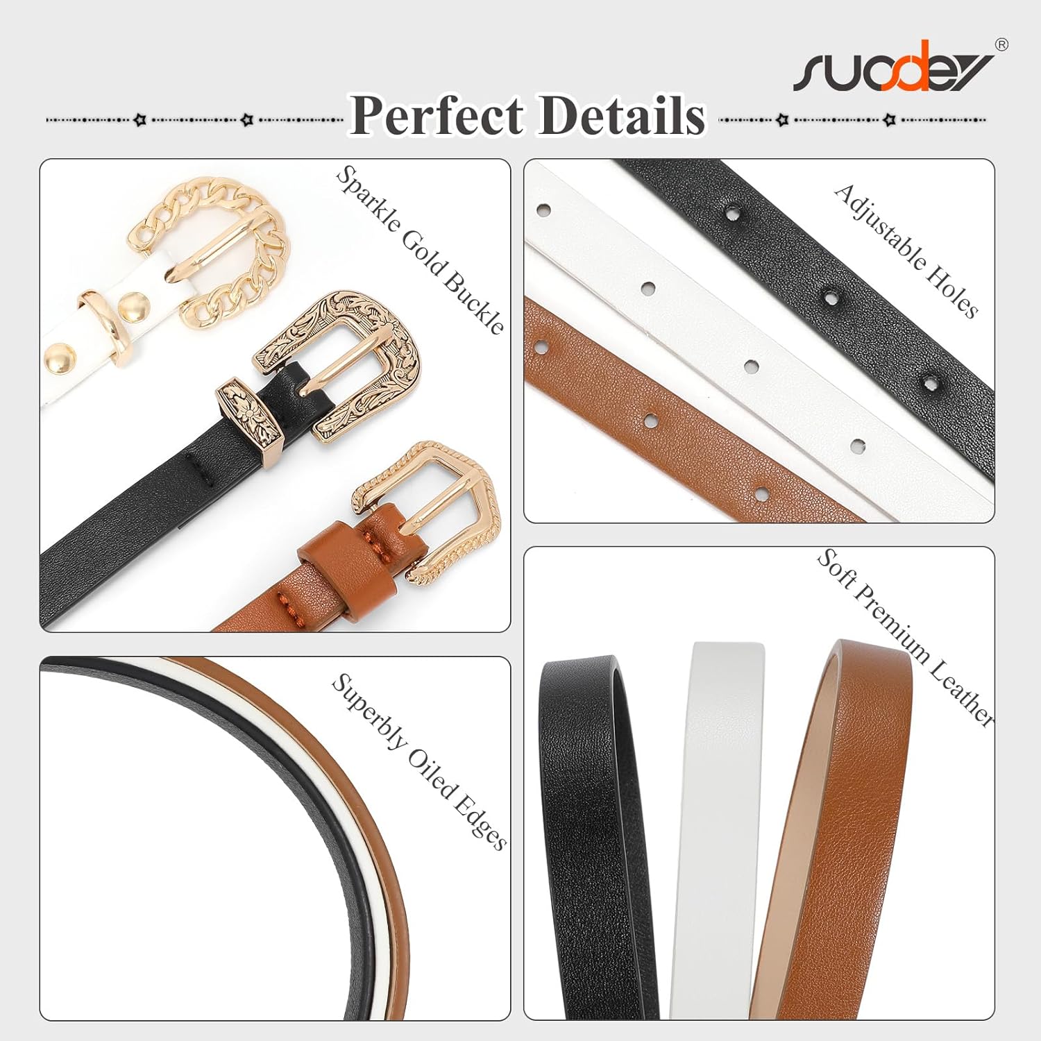 3 Pack Women Skinny Leather Belt for Dresses Thin Leather  display picture 3