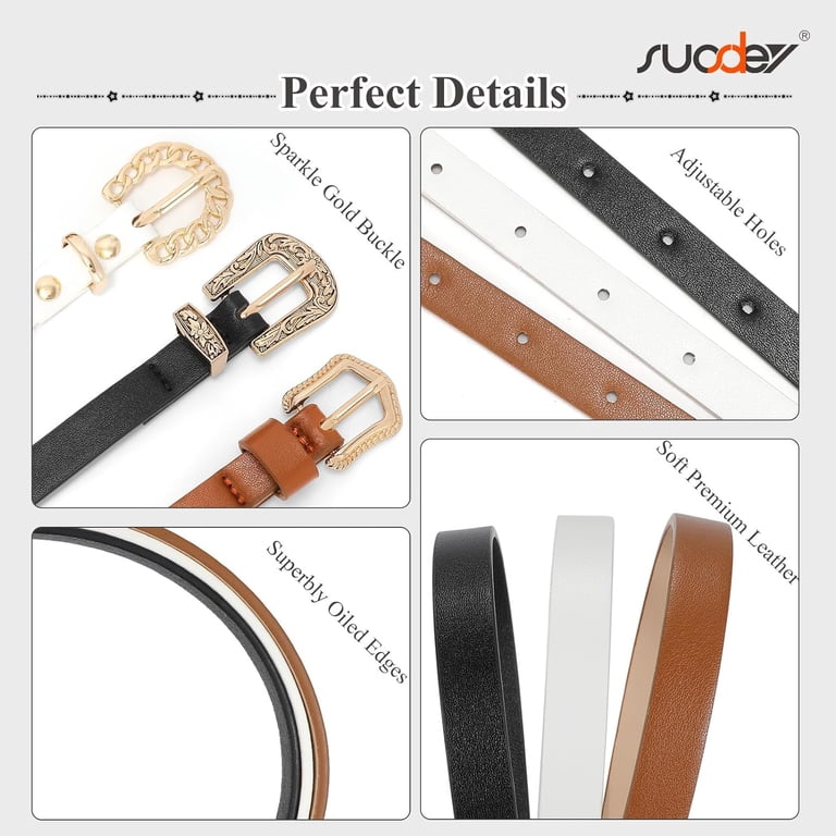 3 Pack Women Skinny Leather Belt for Dresses Thin Leather  display picture 2