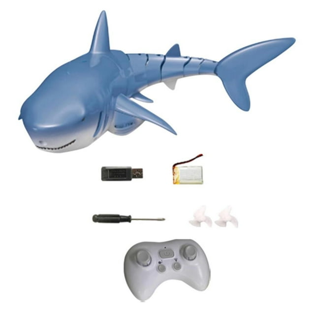 Tiburón de juguete de alta simulación RC 1:18, 2,4 G, impermeable, eléctrico, control remoto Azul