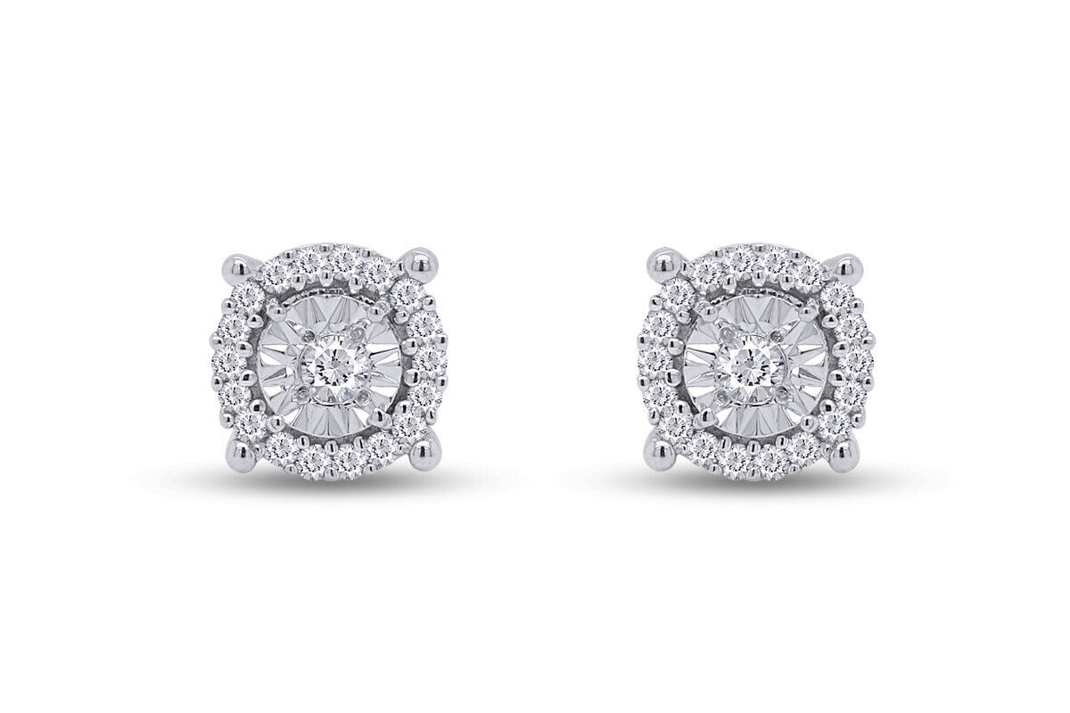 Divine Creation 1.20 Ct Round Cut Diamond Push Back Mens Stud Earrings 14K White Gold Plated 925 Sterling Silver