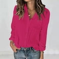 thumbnail image 2 of Ropa de mujer,Camisa informal de cuello en V para mujer, manga larga, botones y bolsillo, tejido suave, versátil para uso diario, sopatenor, 2 of 9