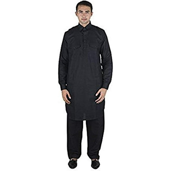 Royal Men's Black Linen Pathani Suit Set