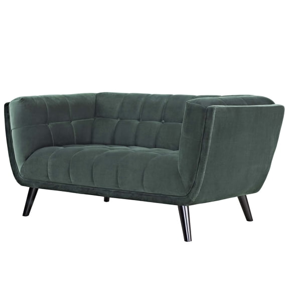 Modern Contemporary Urban Design Living Room Lounge Club Lobby Loveseat Sofa, Velvet Fabric, Green