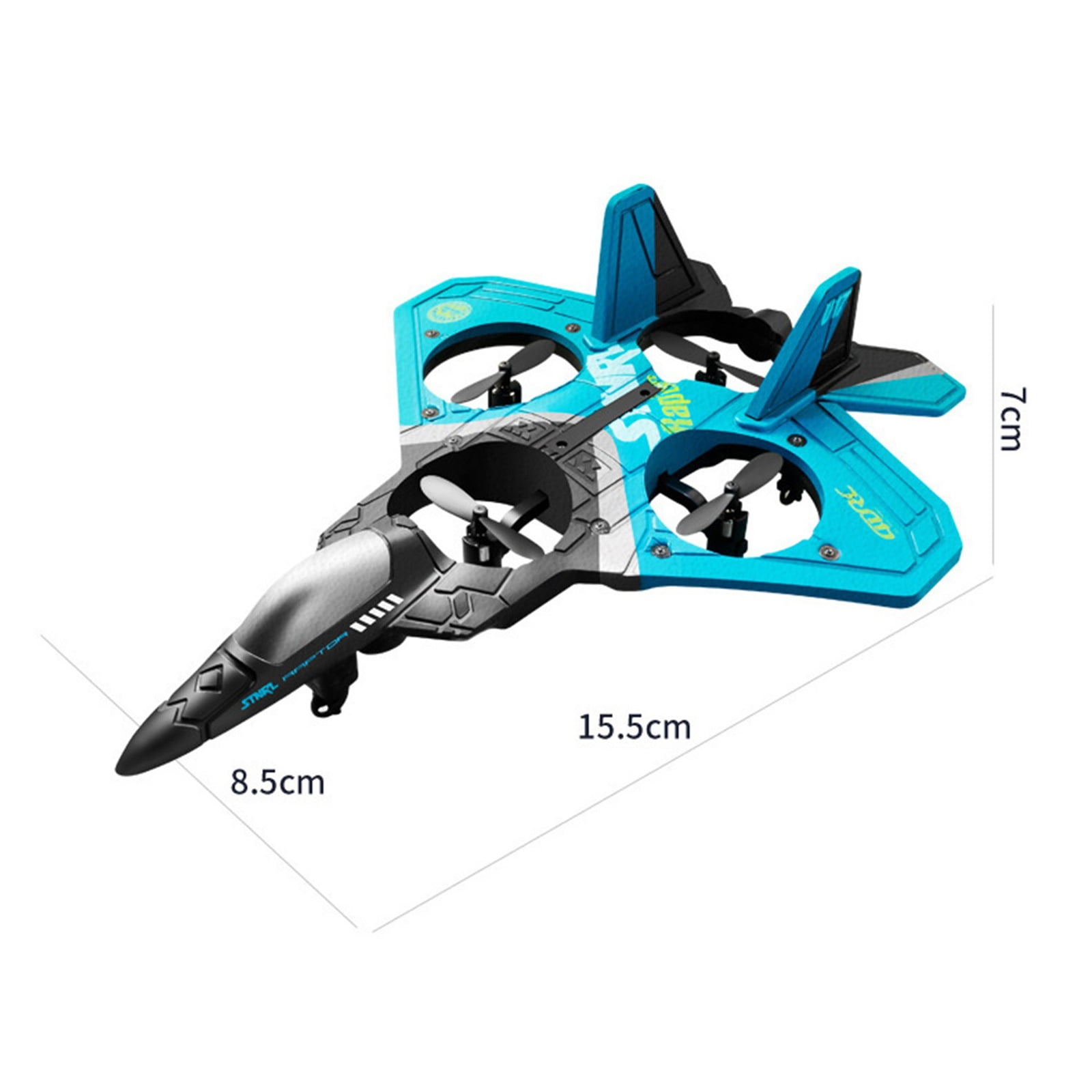 RC Plane Fighter Jet Glider RC Aircraft Foam Drone Toy Blue - 1 Battery 1 Remote 1 Charging Cable 4 Spare Propellers Included Four-Rotor Stunt Design Foam Build LED Lights Easy to Operate - For Kids