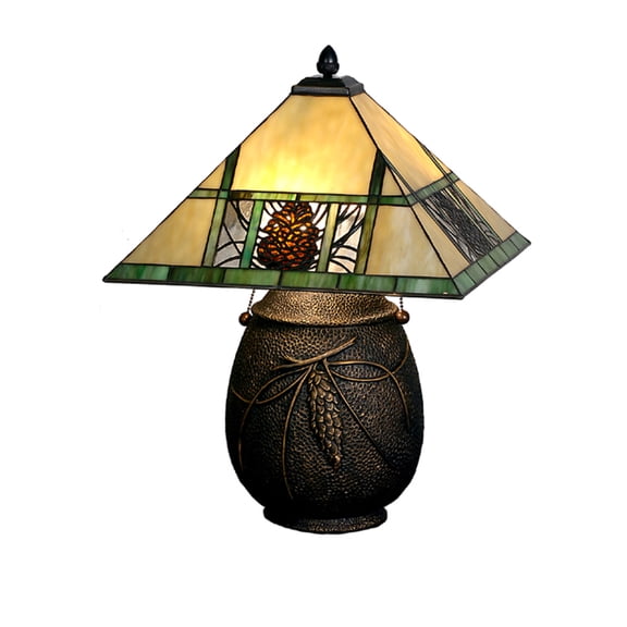 Meyda Tiffany Lodge Tiffany Pinecone Ridge 19.5'' H Table Lamp with Square Shade