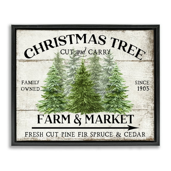 Stupell Industries Farm & Market Christmas Holiday Painting Black Floater Framed Canvas Art Prints Wall Art, 21 x 17