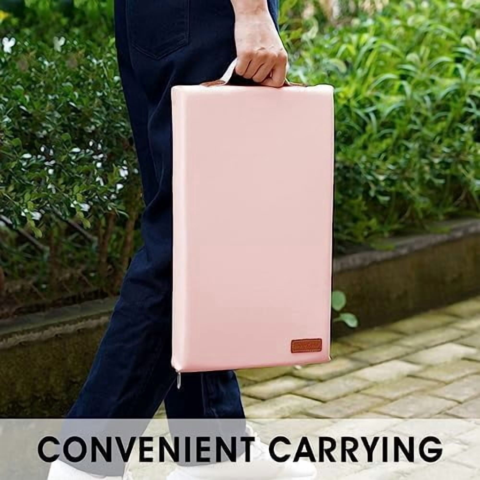 Waterproof Kneeling Pad for Garden or Bath, 2 inch Thick Soft Foam Kneeler Mat for Gardeners Knee Support or Bathtub Bathing with Handle and Removable Cover - Pink