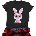 thumbnail image 5 of Mifsaly Easter tops for Women Short Sleeve Crewneck Cotton T-Shirts Bunny with Pink Heart Glasses and Bow Graphic Lightweight Breathable Versatile Summer Tees S, 5 of 6