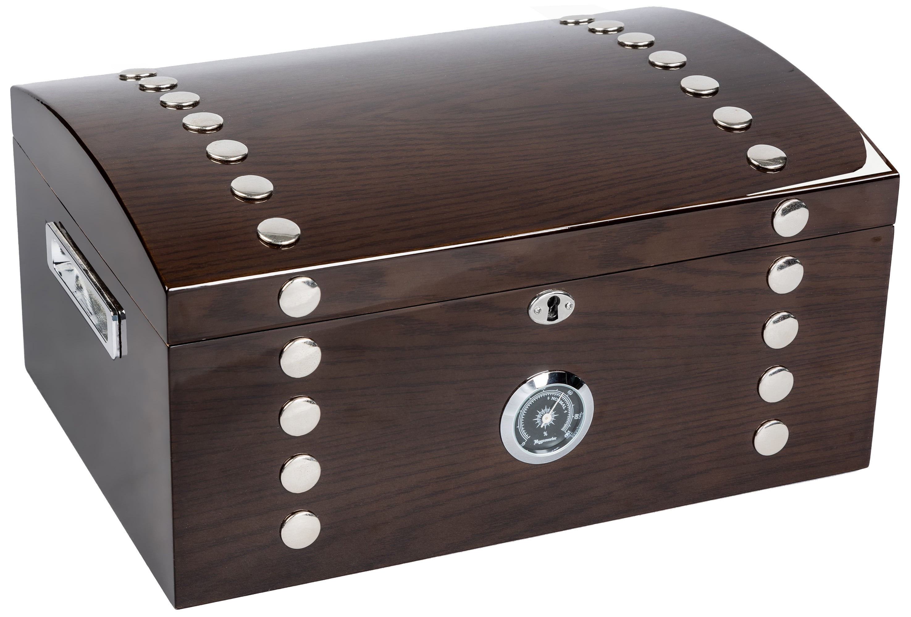 Montgomery Studded Chest Cigar Humidor - Dark Mahogany Lacquer Finish - Capacity: 150