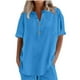 thumbnail image 5 of Sudadera con capucha para mujer,Conjunto de top y pantalón corto de manga corta holgado e informal para mujer, 100 % poliéster, cuello en V, ideal para el hogar, sopatenor, 5 of 9