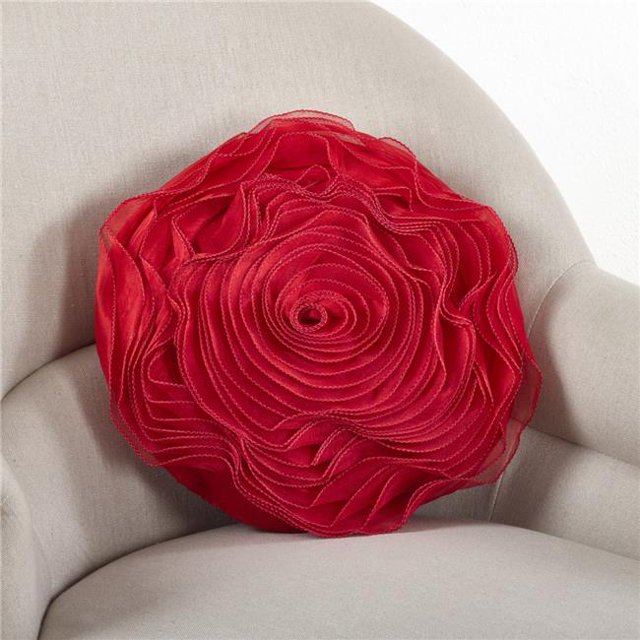 SARO 160.R16R Coussin Rond Design Rose 16 Po. avec Rembourrage en Poly Rouge