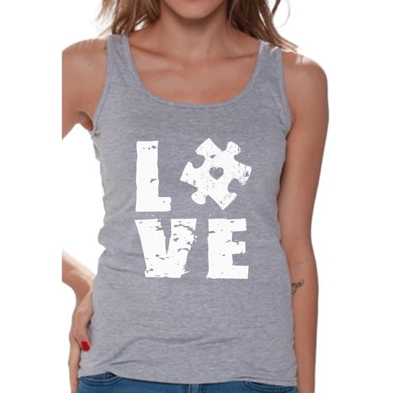 Awkward Styles Love Puzzle Tank Tops for Women Autism Awareness Tank Top Autism Tanks Autism Puzzle Gifts Support Autism Awareness Women's Tank Tops Autistic Spectrum Awareness Women's Tops