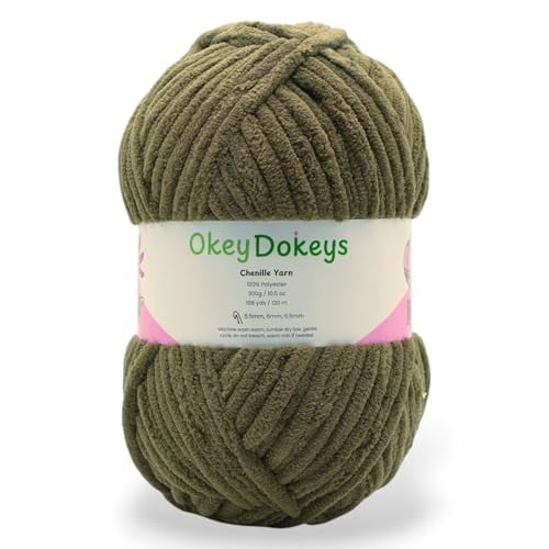 Size 7 Chenille Yarn, 300g/108yds Jumbo Velvet Yarn, 100% Polyester, Never Compressed to Keep Yarn Fluffy, 1 Pack, Each Skein - 10.5oz/300g, 108yds/120m, Camo Green, Color 119
