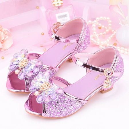 

Aayomet Children Shoes With Diamond Shiny Sandals Princess Shoes Bow High Heels Show Princess Thong Sandals for Toddler Girls Purple 1