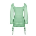 thumbnail image 5 of IROINNID Semi Formal Dress for Women Long Sleeve Mini Dress Fall Drawstring Bishop Sleeve Off-The-Shoulder Neck Dress,Green, 5 of 6