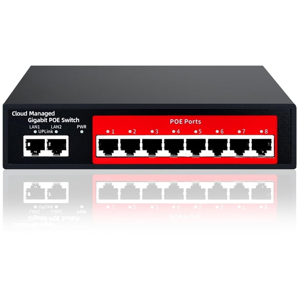 Conmutador PoE gestionado STEAMEMO de 10 puertos Gigabit 8 PoE+ 120 W