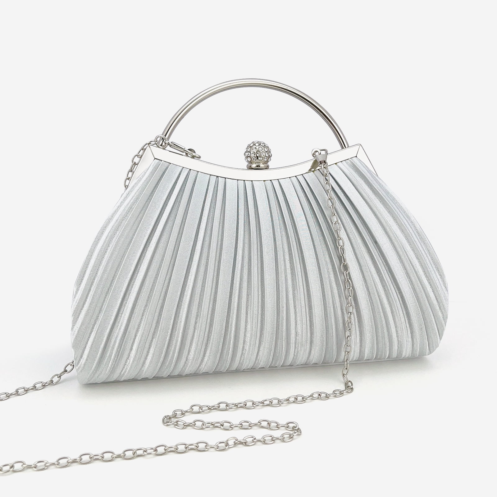 Clutch Purses for Women Evening Bags Party Clutches Handbag With Detachable Chain Strap for Cocktail Party Black Wedding Purses with Pleated