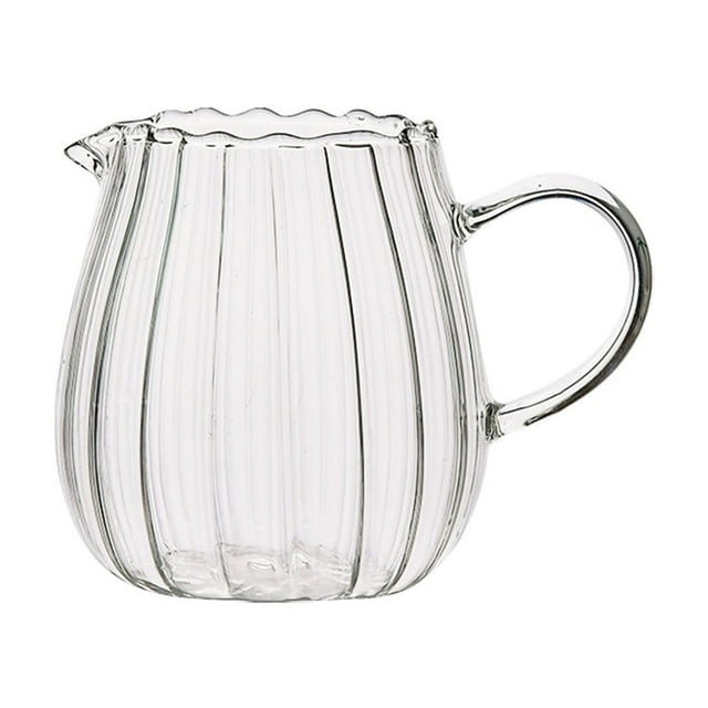 BKBP Small Glass Pitcher, Elegant Wave Shaped Glass Creamer Pitcher, Coffee Milk Creamer Pitcher, Serving Milk Frothing Pitcher, Glass Tea Pitcher, Milk Frother Cup Creamer Jug for Kitchen