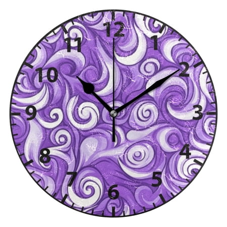 9.84in Swirling Purple Waves PVC Canvas Wall and Table Clock with Canvas Texture, Black or Gold Hands